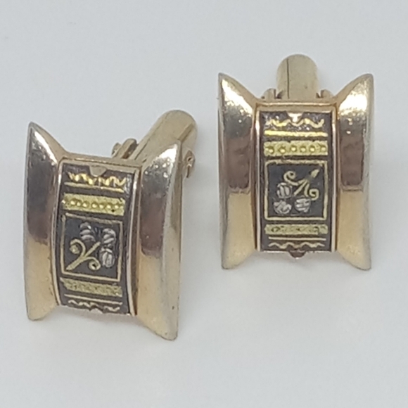 * vintage Mens Swank damascene gold tone & black cuff links - Picture 1 of 4